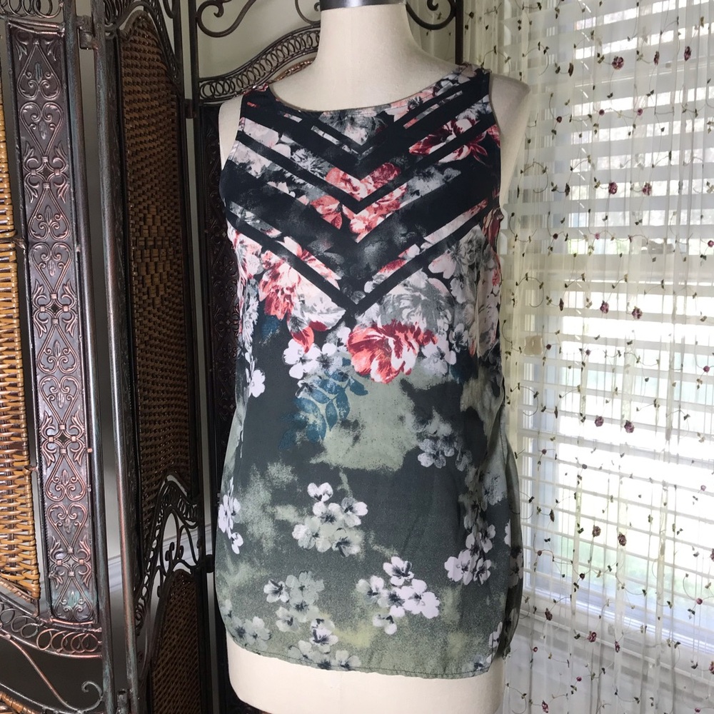 Xhilaration Floral Chevron Tank Top in Black, Green and Pink